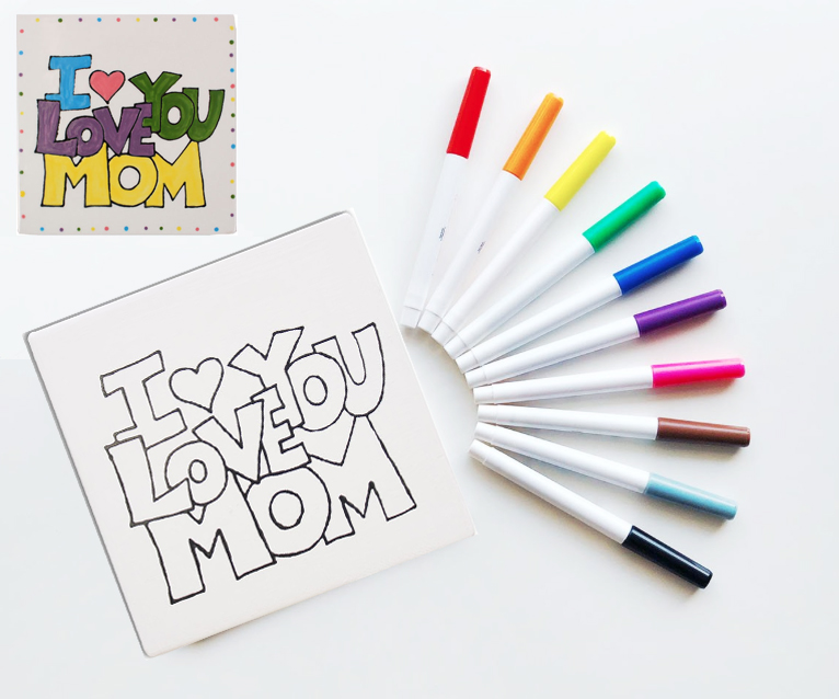 NEW 'Coloring Book' I Love Mom Tile To-Go - Fused Glass | Pottery